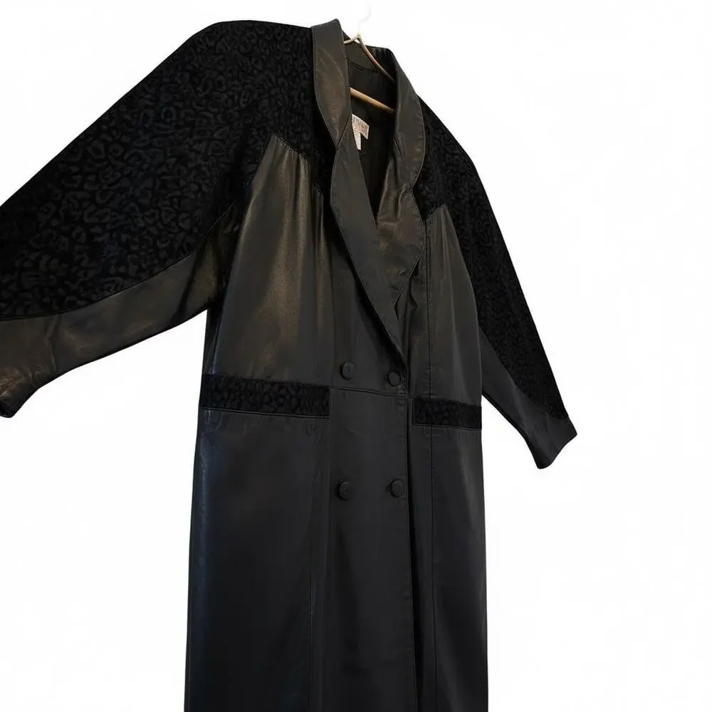 VTG 90’s Sarah Taylor Leather & Leopard Print Long Coat – Size L HolidayGift - Picture 2 of 10